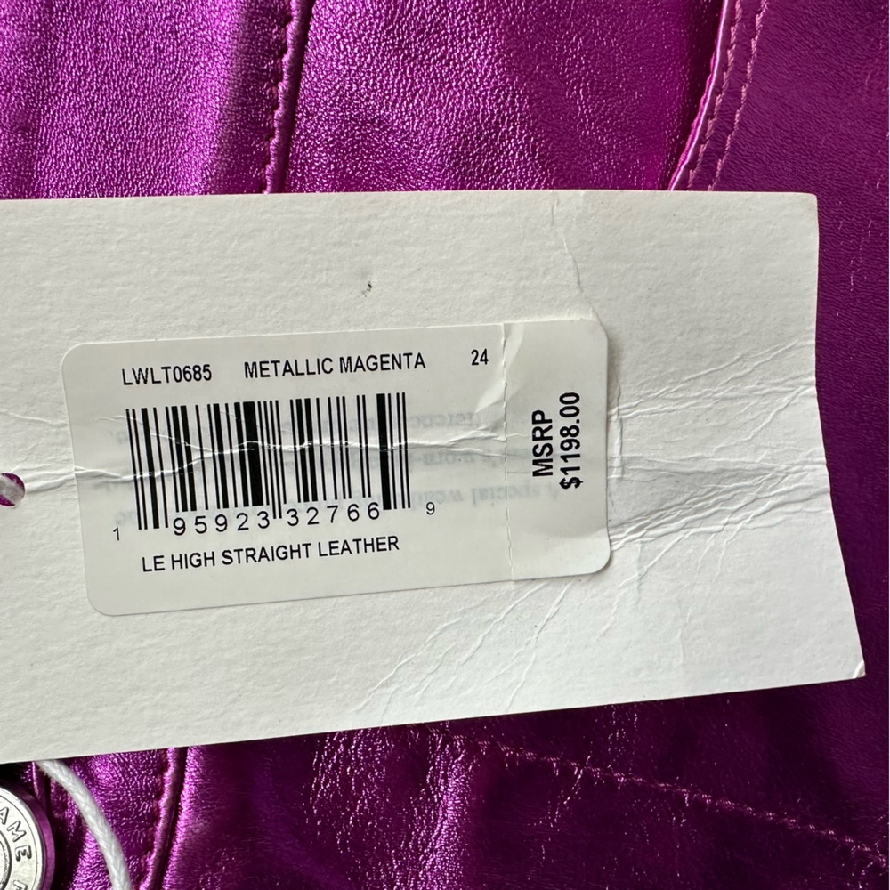 Frame Denim Metallic Pink Magenta Purple Straight Leg Leather Pants 24 XS - Picture 5 of 11